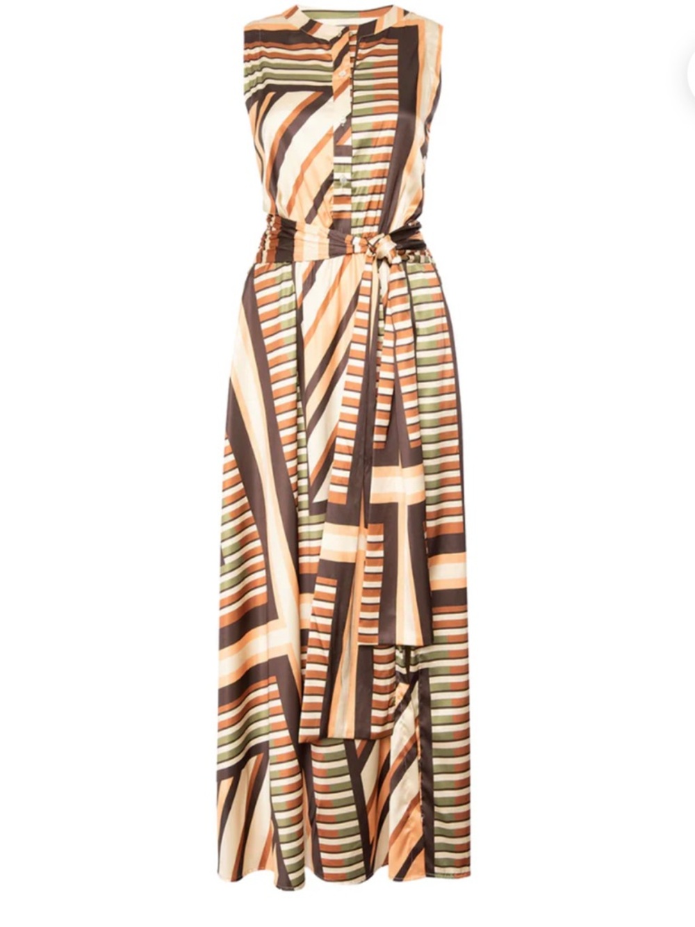 Misa Annabelle in Geo Scarf Satin Sleeveless Striped Maxi Dress
